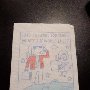 They have small napkins with different comics on them