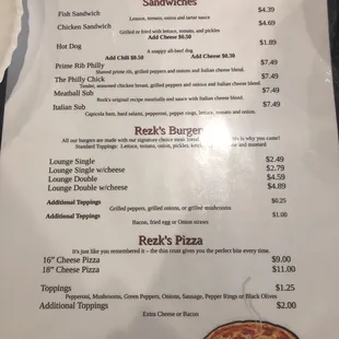 pizza menu