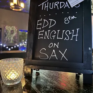 Live sax show with Edd English Thursday  8:00 pm