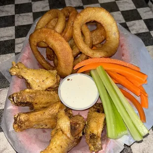 Lemon pepper wings and Onion Rings