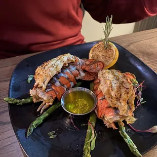 Twin Lobster Tails with Asparagus (this was a weekly special).