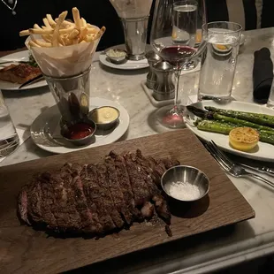 Pre-Cut Ribeye , asparagus and fries