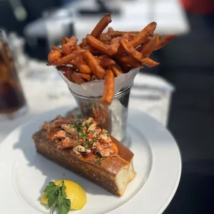 Lobster roll with sweet potato fries
