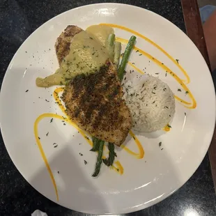 Snapper with coconut rice and asparagus
