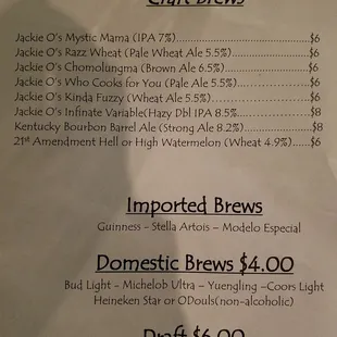 Beer menu as of May-June 2022. Jackie O&apos;s of Athens makes quality brews.