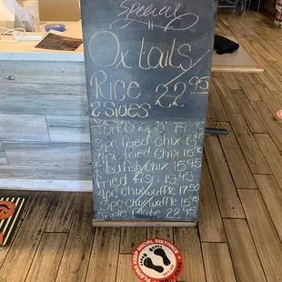 a chalkboard with a menu on it