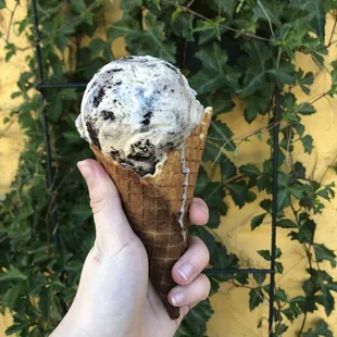 Coffee Oreo in a homemade waffle cone