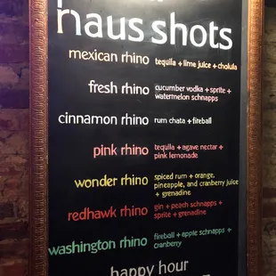 The "Haus Shots" menu