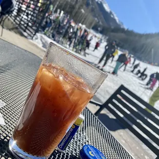 a cold beverage on a table