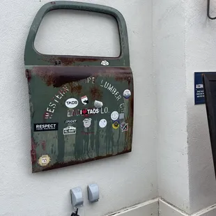 a door with stickers on it