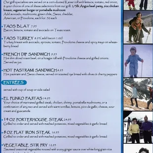 a menu for a ski resort