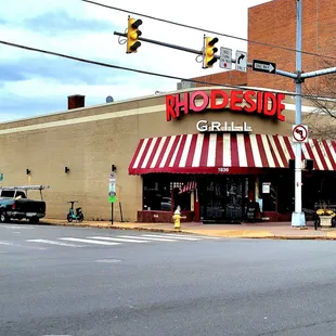 View from across the street of one entire side of the building.