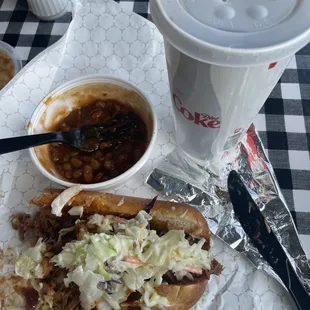 Carolina Sandwich and beans. Awesome.  Go hot or go home!