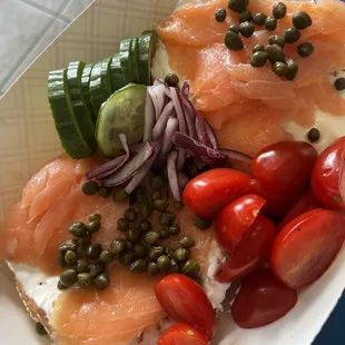 Sesame bagel with the works