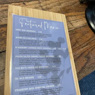 Featured Menu- I tried the honey mint shakeroo, highly recommend
