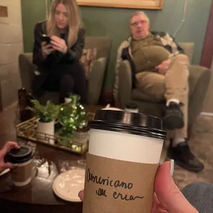 Enjoying americano and conversation!