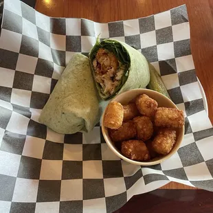 Asian wrap with tater tots