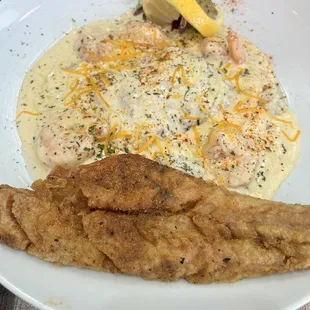 Party Grits - this amazing grits have salmon,shrimp and BIG lumps of crab meat with a side of whiting