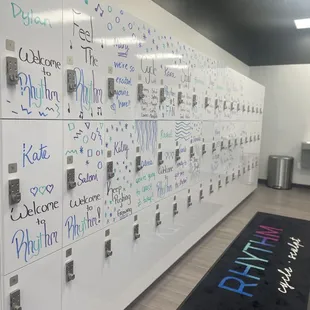 Locker greetings when you arrive at Rhythm Cycle &amp; Sculpt! Ready to get into the Rhythm in our cycle, yoga, sculpt, or barre class?