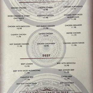 Poultry menu