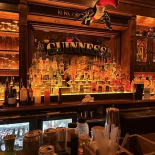 a bar filled with bottles of alcohol