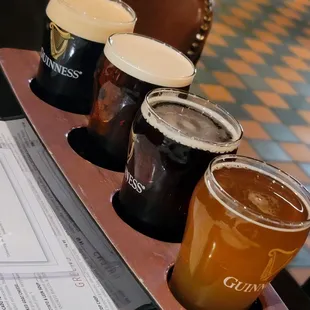 Irish Beer Flight (top left to bottom right):  Guinness Stout Kilkenny Smithwicks Irish Red Sullivan's Gold Ale