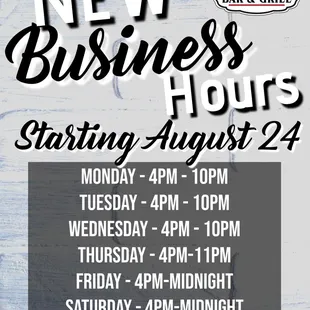 new business hours starting august 24