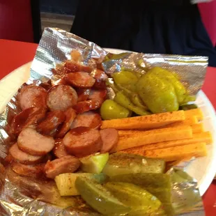 Large cheese plate. Good but sausage is not crispy and when we asked they said they had no way to make it crispy.