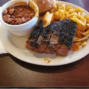 Brisket Plate with Curly Fries and Ranchstyle Beans