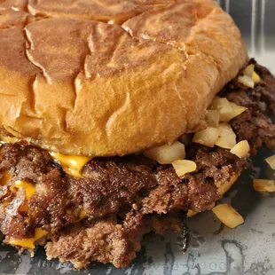 Double Smash Burger with Double Cheddar and Grilled Onions