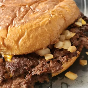 Double Smash Burger with Double Cheddar and Grilled Onions