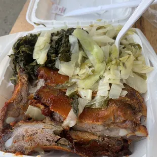 My plate; 4 ribs &amp; 2 sides !!