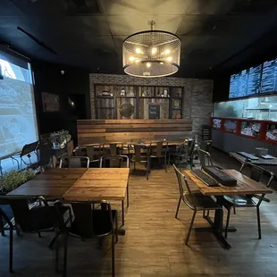 tables and chairs in a restaurant