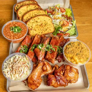 Joy Box - Pork Ribs, BBQ Chicken, Mac n Cheese, Coleslaw, BBQ Beans, Texas Toast and a Salad