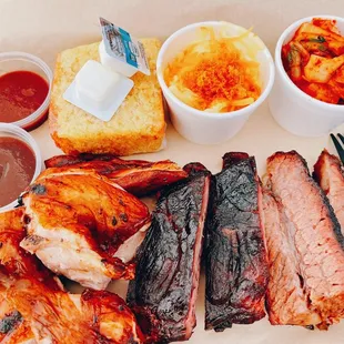 a variety of meats and sides
