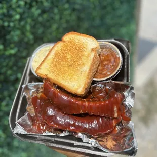 grilled sausage and toast