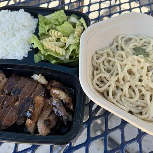 Char siu pork and garlic noodles