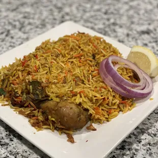1. Biryani Rice with chicken -- PLATED