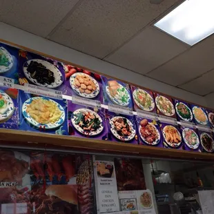 Chinese food photos on the ceiling