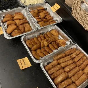 Chicken, Beef, and Cheese Empanadas and Tequenos (cheese sticks)