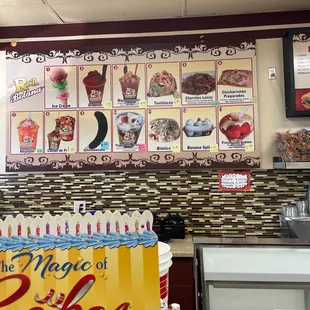 the menu of the ice cream parlor