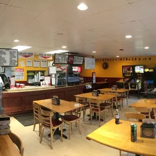 Inside Rica Pizza.
