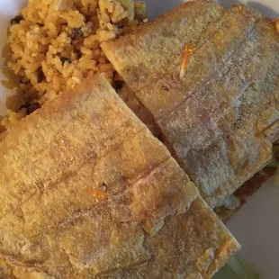Jibarito and Puerto Rican rice. So good!