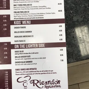 the menu for the restaurant