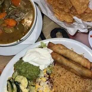 Sopa de Albondigas, Cheese Enchilada, Taquitos