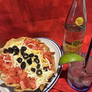 RICARDOS mexican salad with a Ranch Water.