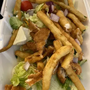 a salad with french fries