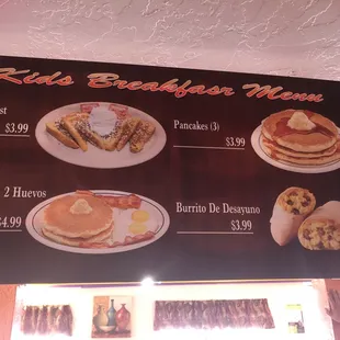 menu, pancakes