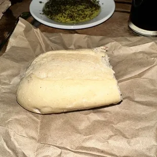 Starter- fresh bread, with herbs and oil.