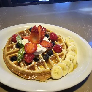 Waffles with fruit.